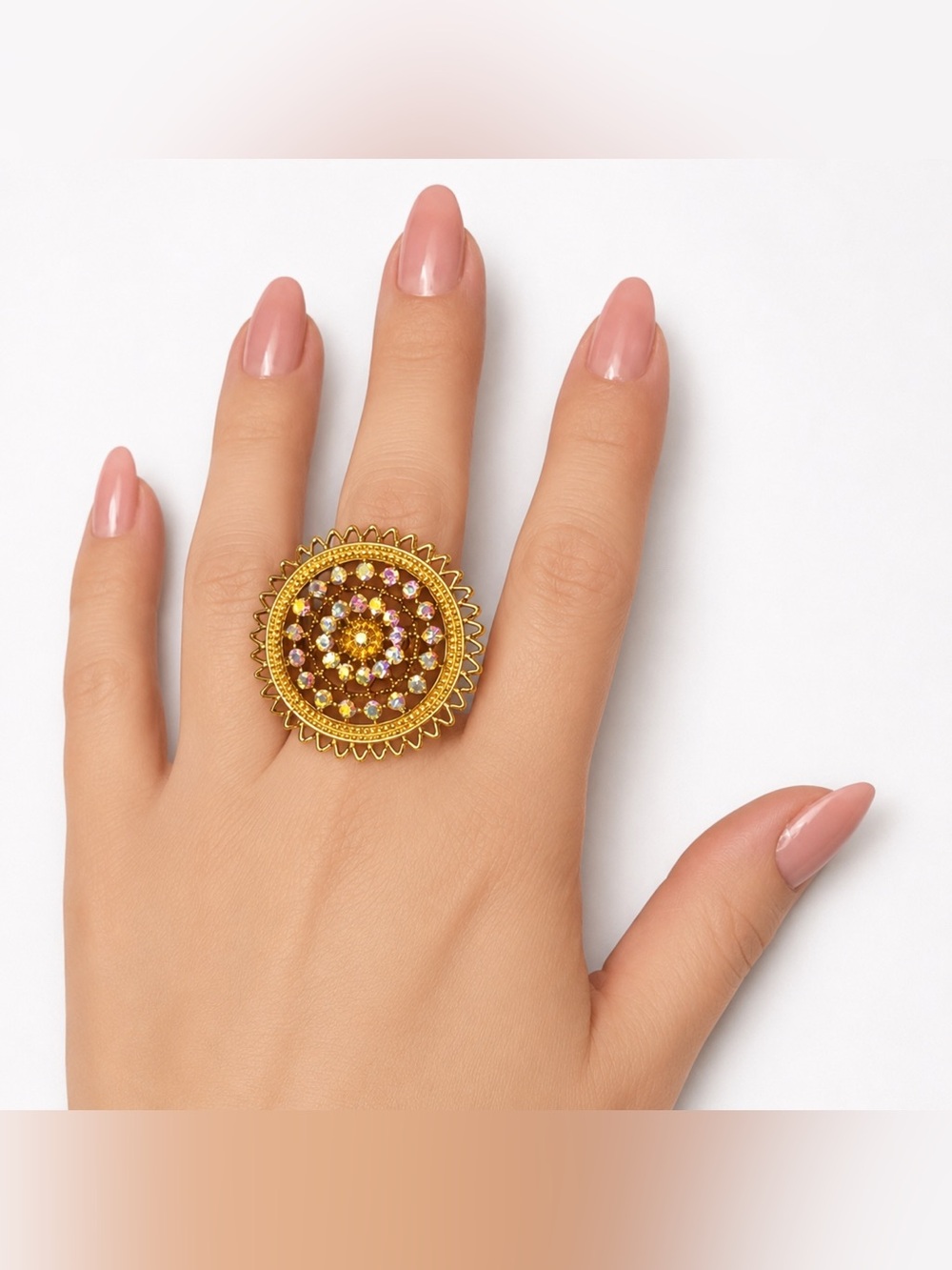 Elegant Gold and Pink Statement Ring